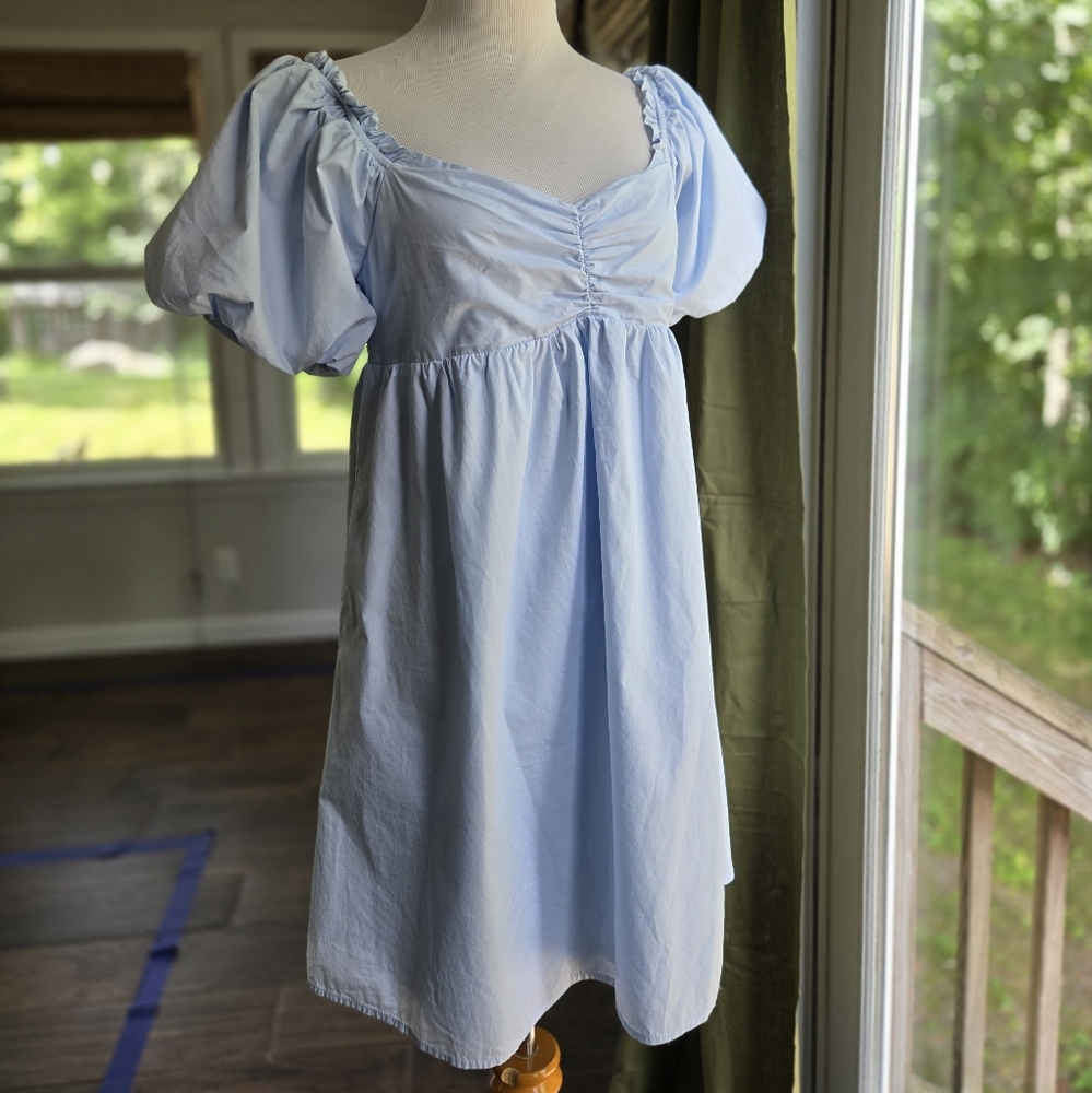 Altar’d State Blue Puff Sleeve Mini Dress | Smocked Back | Cottagecore Size L